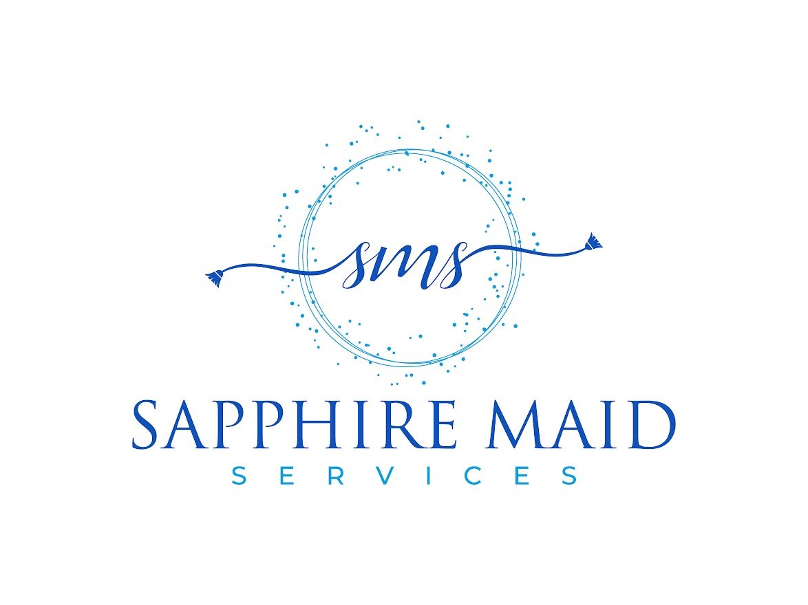 Logo for Sapphire Maid Services with stylized ‘sms’ inside a decorative blue circle.